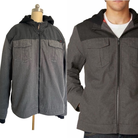 Fox Other - Fox Casual Straight Away Canvas Cotton Hoodie Jacket Gray Orange XXL